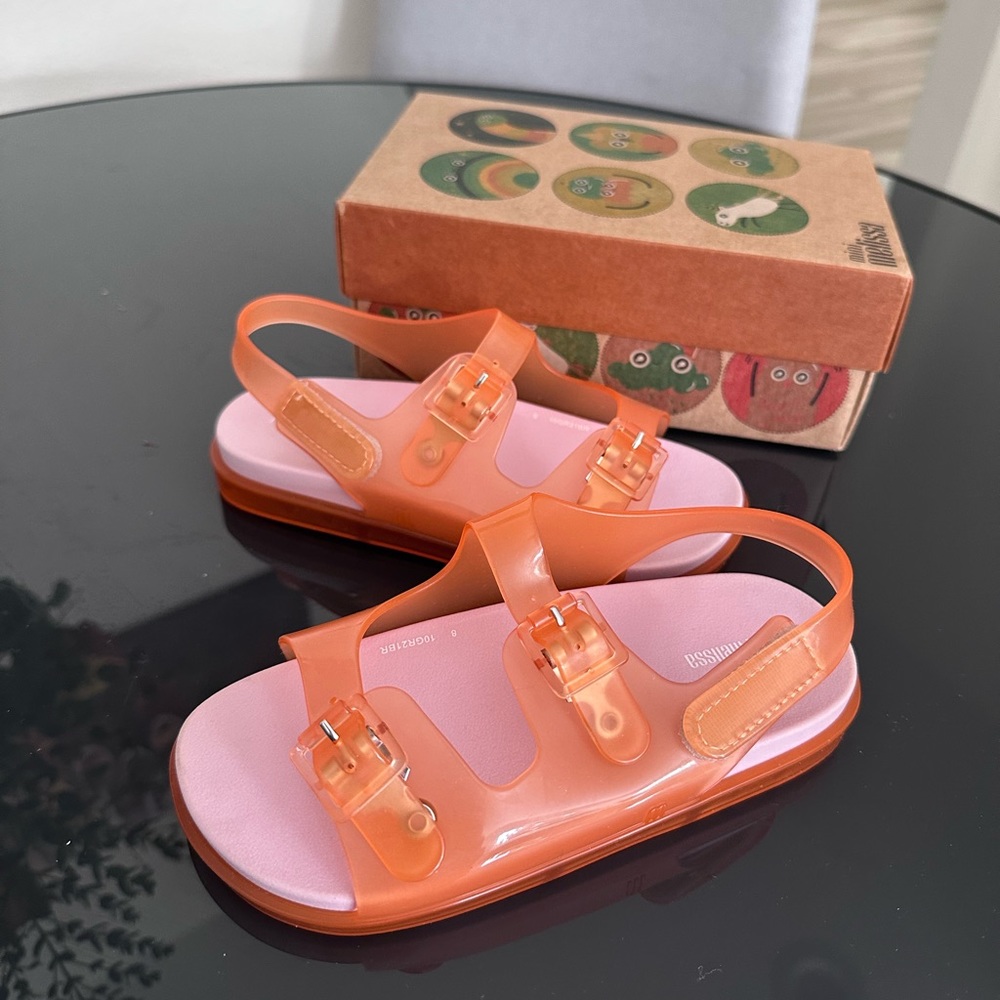Mini Melissa Wide Sandal, Orange/Pink, Size 12